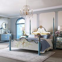 American wood European princess bed Mediterranean style furniture Pastoral painted double 1 8 meters master nuptial bed