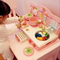 Wooden simulation house childrens kitchen toys kitchenware set Cut cooking stove Baby birthday gift