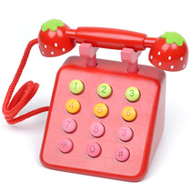 Childrens red strawberry wooden telephone house toy 2-5 birthday gift Early education cognitive toy