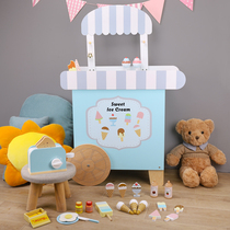 Wooden boy girl simulation cartoon ice cream shopping cart Toy storage cabinet Childrens house package gift