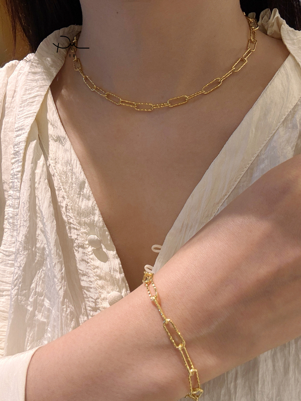 Italian Silver｜Diamond-Cut Paperclip Necklace Bracelet•S925 Plated with 18K Gold@No Refunds for Non-Quality Issues