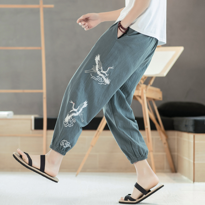 Trung Quốc bông gió chín điểm quần mùa hè đang lớn Harun quần cẩu gió cổ xà cạp thêu loose-fitting nam gusdresser