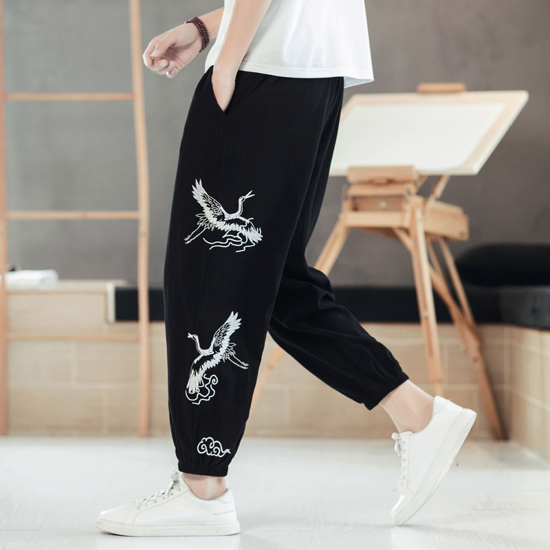 Trung Quốc bông gió chín điểm quần mùa hè đang lớn Harun quần cẩu gió cổ xà cạp thêu loose-fitting nam gusdresser