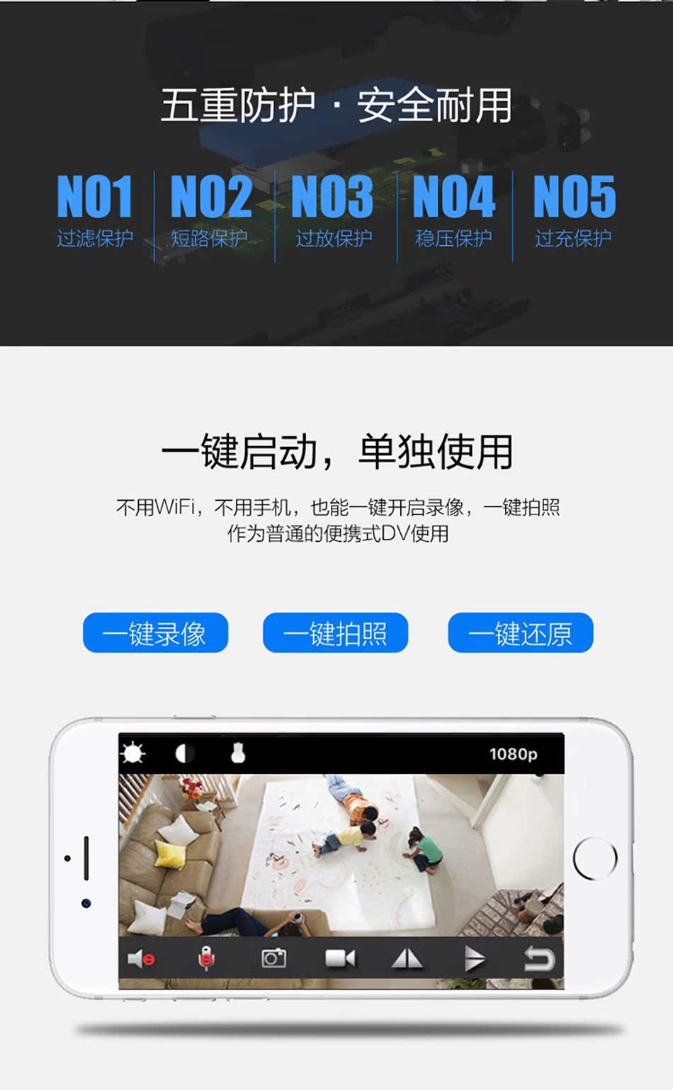 Micro-camera độ nét cao đêm tầm nhìn từ xa điện thoại di động không dây nhỏ mạng WIFI giám sát thăm dò gia đình siêu nhỏ - Máy quay video kỹ thuật số máy quay phim sony