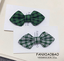 FXB handmade green plaid all-match one-year-old baby baby small bow tie sharp corner boy boy child pin bow tie