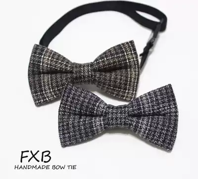 FXB handmade brown gray plaid 100 days Baby baby boy bow tie