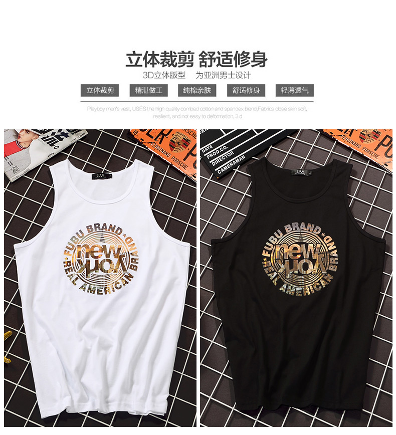 Harajuku triều thương hiệu nam cotton lỏng thoáng khí vest thể hình thể thao giản dị áo in mồ hôi vest thủy triều Nhật Bản