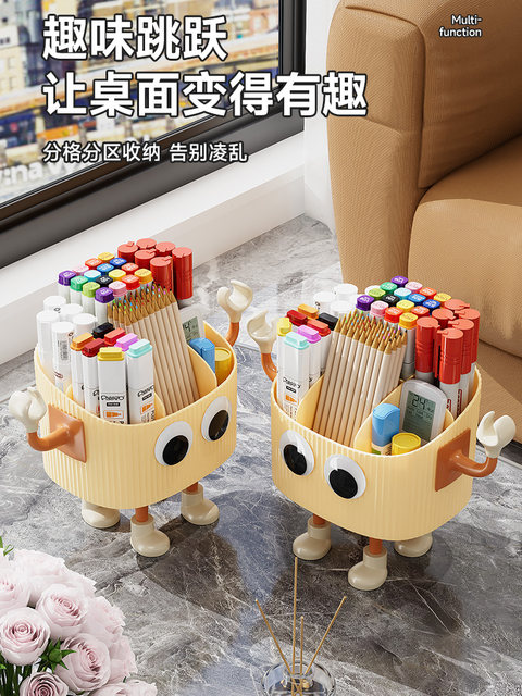 Creative cute pen holder large capacity student desktop storage box office children girl light luxury high-end sense ornament multifunctional desk brush mark pen classification stationery watercolor pen storage rack