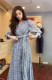 2023 spring and summer new light luxury fashion V-neck one-piece waist dress female slim three-quarter-sleeved long skirt