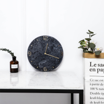 Nordic light luxury natural marble clock Modern simple wall clock Bell frame Living room bedroom creative mute round clock
