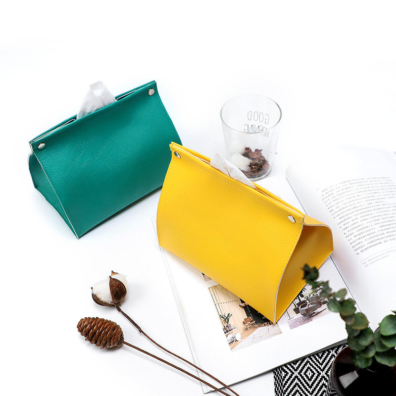 MOM leather tissue box Simple Nordic ins yellow powder removable toilet paper bag Tissue bag Living room leather removable toilet paper bag cover fabric