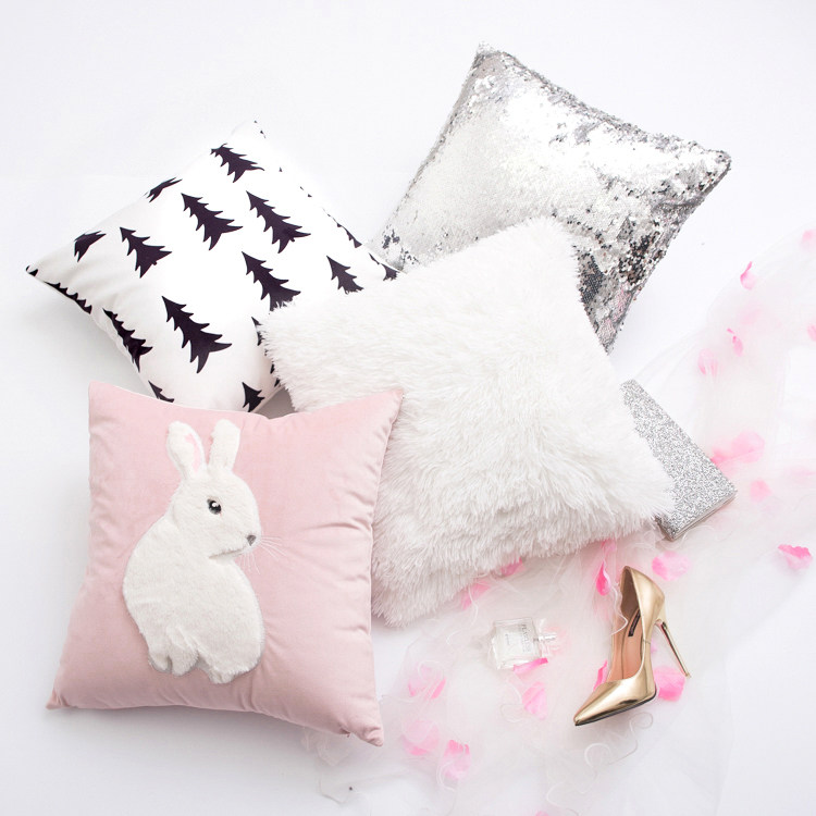 Pink ins net red pillow Nordic rabbit girl heart bed pillow cover Mao Mao sequin sofa without core cushion