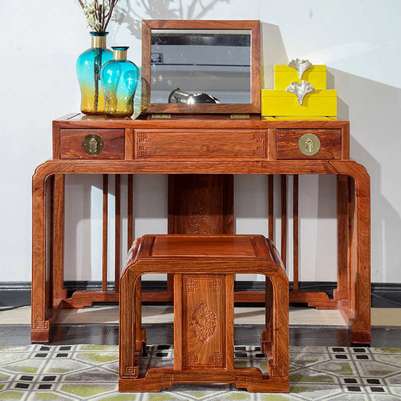 Solid Wood Makeup Bench New Chinese Price-hedgehog Purple Sandalwood Furniture Make-up Table Antique with a pull-out bedroom Makeup Desk Whole Dress