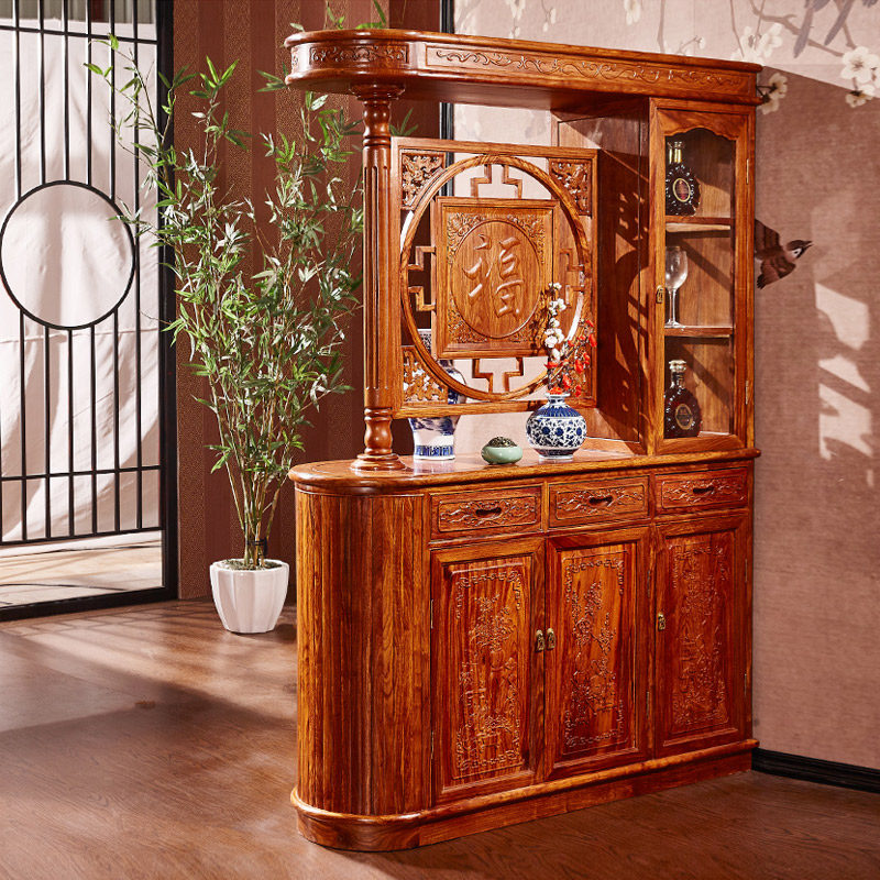 Solid wood Guan Guan Cabinet Flowers Pear Wood Partition Red Wood Furniture Screen Set of Chinese Hedgehog Purple Sandalwood Wine Cabinet Door Hall Cabinet