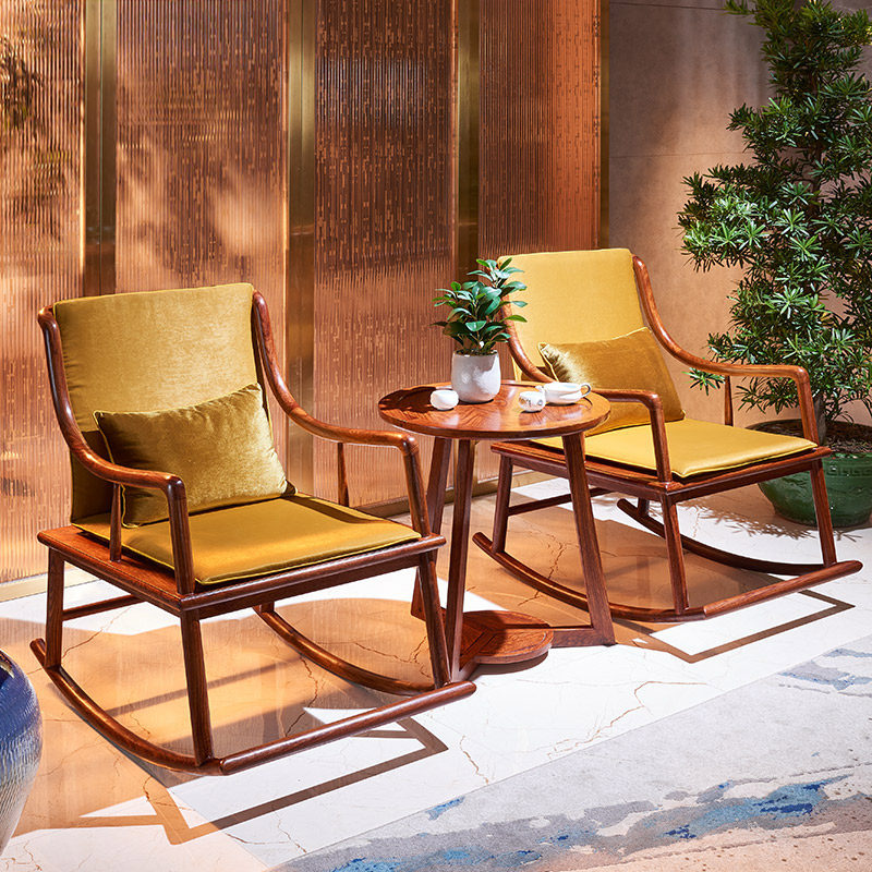 Solid wood rocking chair deck chair red wood furniture Pear Wood Pricking Hedgehog Purple Sandalwood Balcony Leisure Chair New Chinese Midday Sleeping Chair