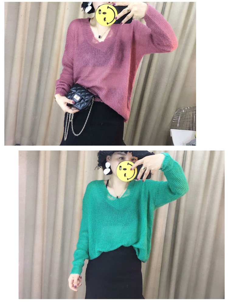 Áo len mohair lỏng phiên bản Hàn Quốc của áo len lỗ mỏng nữ học sinh đan đầu mùa thu 2018 áo len cổ tim