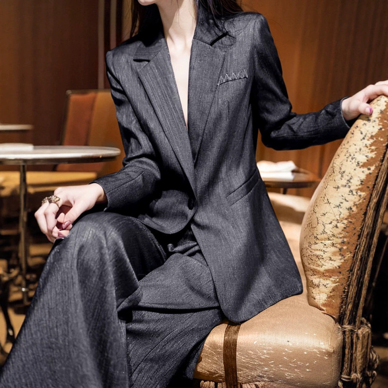 Plus Size Women's Suit with Wide-Leg Pants Two-Piece Set 2026 Autumn New Style for Chubby Women, Suitable for Commuting and Professional Wear Plus Size Women's Suit with Wide-Leg Pants Two-Piece Set 2026 Autumn New Style for Chubby Women, Suitable for Commuting and Professional Wear