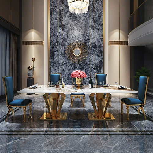 Современный и минималистичный стульчик для кормления из нержавеющей стали, прямоугольная мраморная вилла