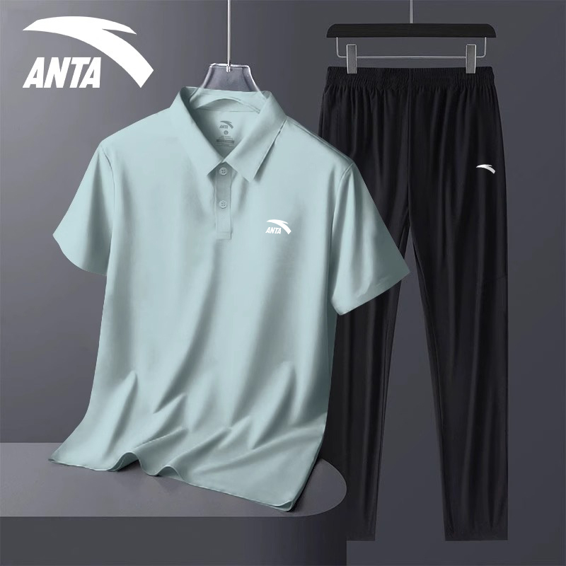 Anta Casual Suit Men's Polo Shirt Long Pants Quick-Drying Breathable Ice Silk Summer New Style Dad Fashion Two-Piece Set Anta Casual Suit Men's Polo Shirt Long Pants Quick-Drying Breathable Ice Silk Summer New Style Dad Fashion Two-Piece Set