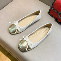 Uncle MJ bow stitching shoes for women new square toe shallow mouth sweet and versatile soft sole comfortable flat shoes