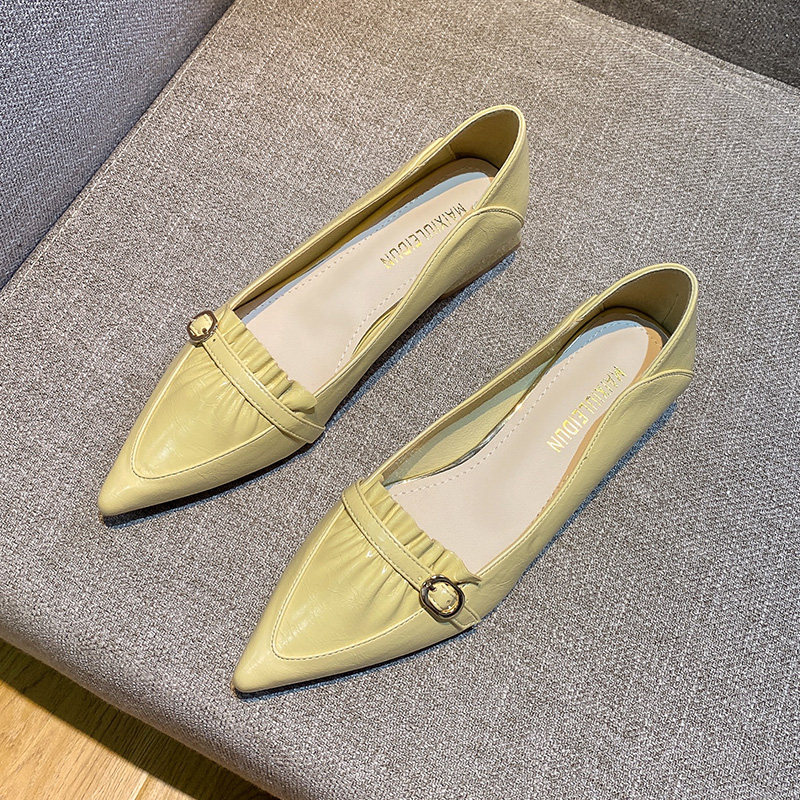 Shallow mouth pointed single female 2022 summer new French fashion all-match temperament one pedal low heel thick heel