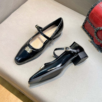 Uncle MJ black Mary Jane shoes for women new style fashionable and versatile one-line buckle straps comfortable thick heels