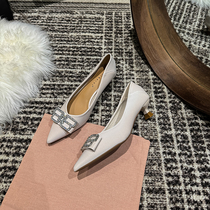 Celebrity Style⊙French Pointed Toe High Heels Womens New Rhinestone Buckle Sweet Fashion Versatile Shallow Medium Heel High Heels