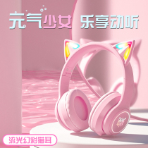 Red Cat Ears Wireless Bluetooth Headphones Pink Headphones With Mike Cute Girl Heart Gift for Girls