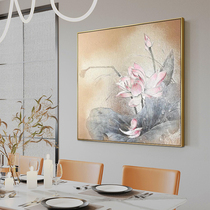 Lotus oil painting into the family Xuanguan decoration painting New Chinese style tea room Zen Hanging Painting Restaurant Light Lavish Nordic Mural