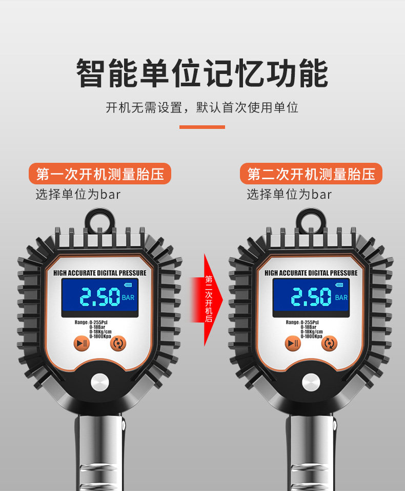 Barometer high precision tire pressure gauge with inflatable head car tire pressure monitor digital display air gun air nozzle