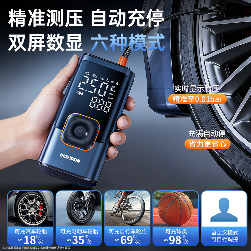 Car Air Pump for Car Tires with Tire Pressure Measurement, New Model Air Pump, Electric Bicycle Pump, Portable