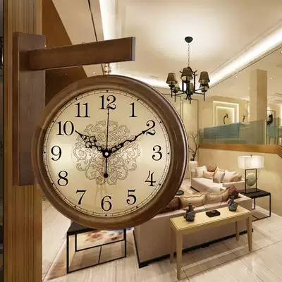 Chinese style double-sided wall clock solid wood living room household wall clock black walnut silent fashion two-sided wall watch atmospheric watch
