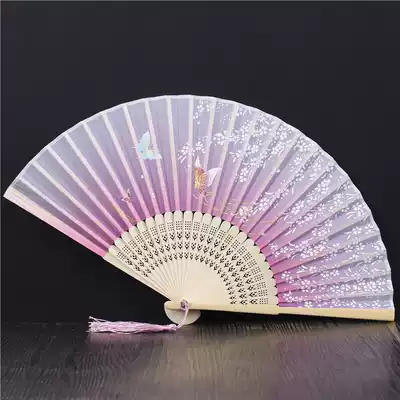 Chinese classical retro style folding fan women's small fan daily portable cheongsam catwalk photo props