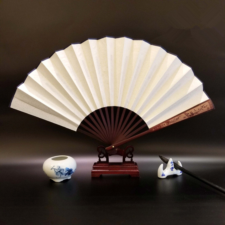 Blank plain rice paper folding fan can be used by calligraphy and painting DIY to create 10-inch bamboo bone paper silk male folding fan for students