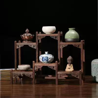 New Chinese style solid wood chicken wing Wood small Bo ancient frame miniature home living room wine cabinet tea room office decorations ornaments
