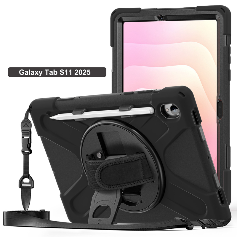 Suitable for Samsung Galaxy Tab S11 Protective Case Sm-X730 All-Inclusive Anti-Fall Case S11/S12Ultra Rotating Stand X736B Handheld Silicone Case 14.6 with Pen Slot and Lanyard