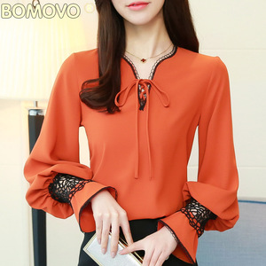 2018 mùa thu mới nữ giải phóng mặt bằng dài tay ren áo sơ mi nước ngoài khí nhỏ áo sơ mi chiffon áo sơ mi của phụ nữ áo sơ mi chiffon