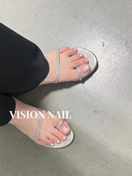 VISION NAIL脚上的白月光绸缎珠光脚美甲贴片成品可拆卸穿戴甲片
