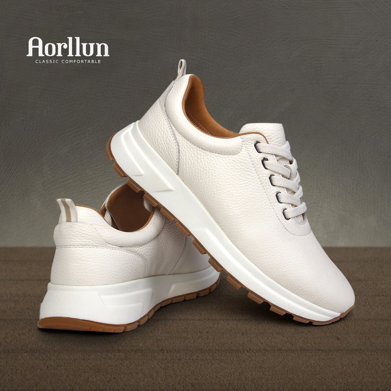 Men's White Shoes, First Layer Cowhide, 2026 New Spring and Autumn Lightweight Shock-Absorbing Genuine Leather Soft-Soled White Casual Sports Shoes