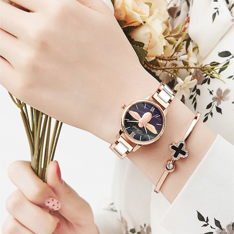 2021 new small bee ceramic watch female ins wind waterproof thin strap small and simple temperament student female watch