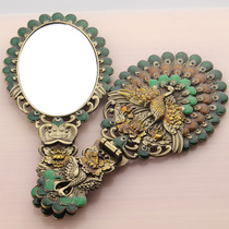 Russian makeup mirror desktop Princess portable handle folding mirror handheld retro Peacock imitation copper Beauty Mirror