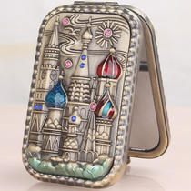 Russian rectangular double-sided small mirror creative folding portable mirror mini retro portable makeup mirror