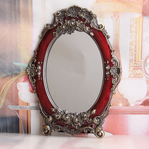 HD wedding mirror carved red bride red European metal desktop dressing mirror wedding gift dowry supplies