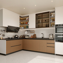 索菲亚定制整体橱柜石英石台面灶台一体柜小户型厨房置物柜摩卡