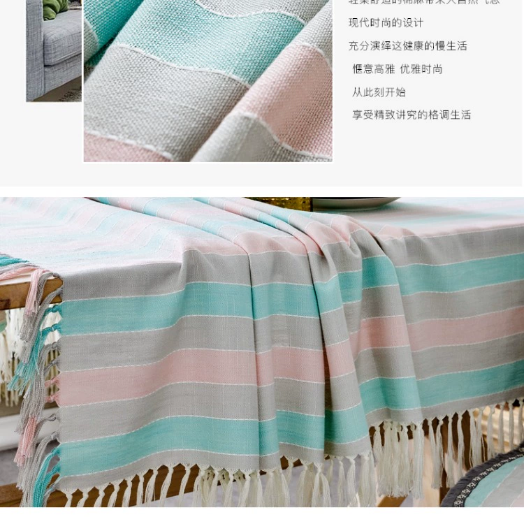 Khăn trải giường kiểu Nhật Bản bằng vải cotton và khăn trải bàn hình chữ nhật khăn trải bàn khăn trải bàn đơn giản hiện đại tủ TV khăn trải bàn lưới Bắc Âu - Khăn trải bàn