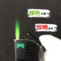 Green Flame Lighter Ultra-thin Personality Creative Tide Men Windproof Straight Flush Inflatable Green Fire Fry Anti-Fall Wear