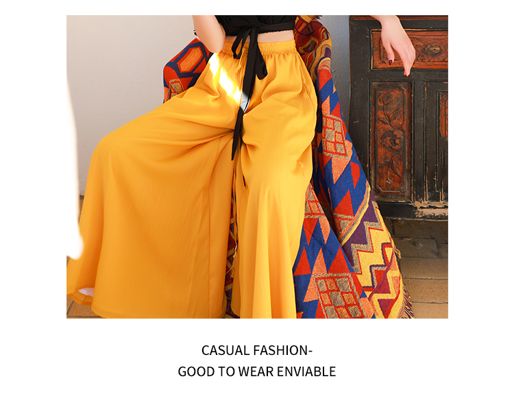 VK旗艦店 韓系雪紡休閒寬鬆高腰寬口褲度假風單品長褲