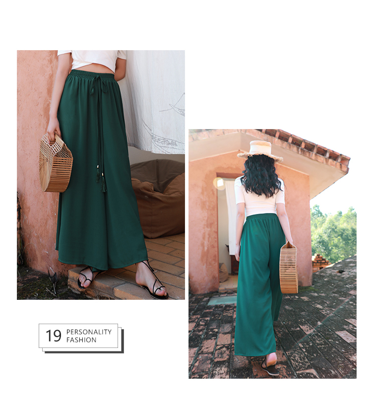 VK旗艦店 韓系雪紡休閒寬鬆高腰寬口褲度假風單品長褲