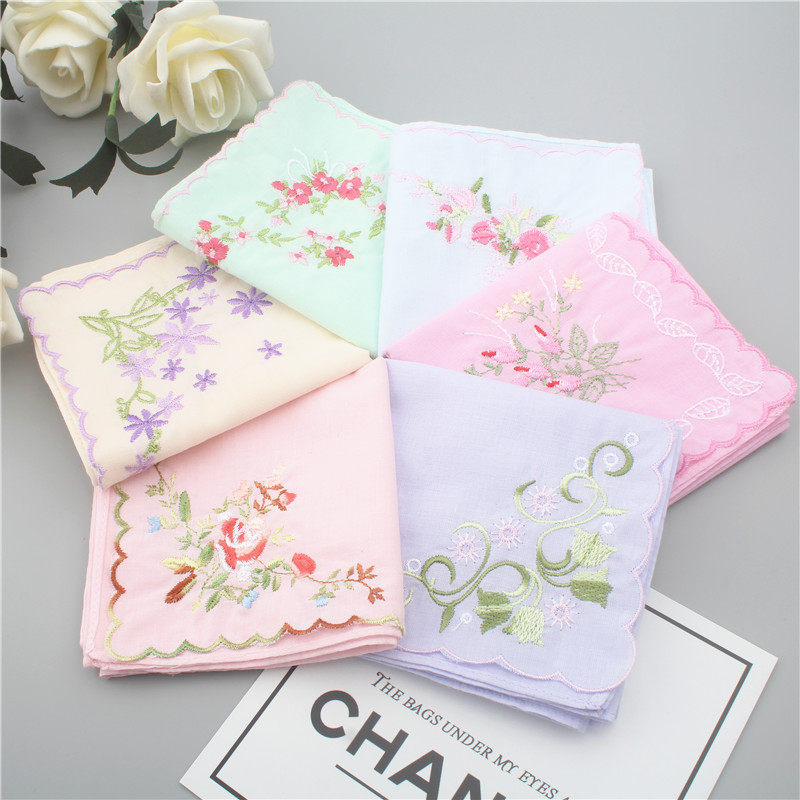 Chinese-Style Embroidered Antique Handkerchief, Pure Cotton Thin Fabric Embroidered Handkerchief, Pure Cotton Soft Summer Portable Sweat-Wiping Small Square Towel