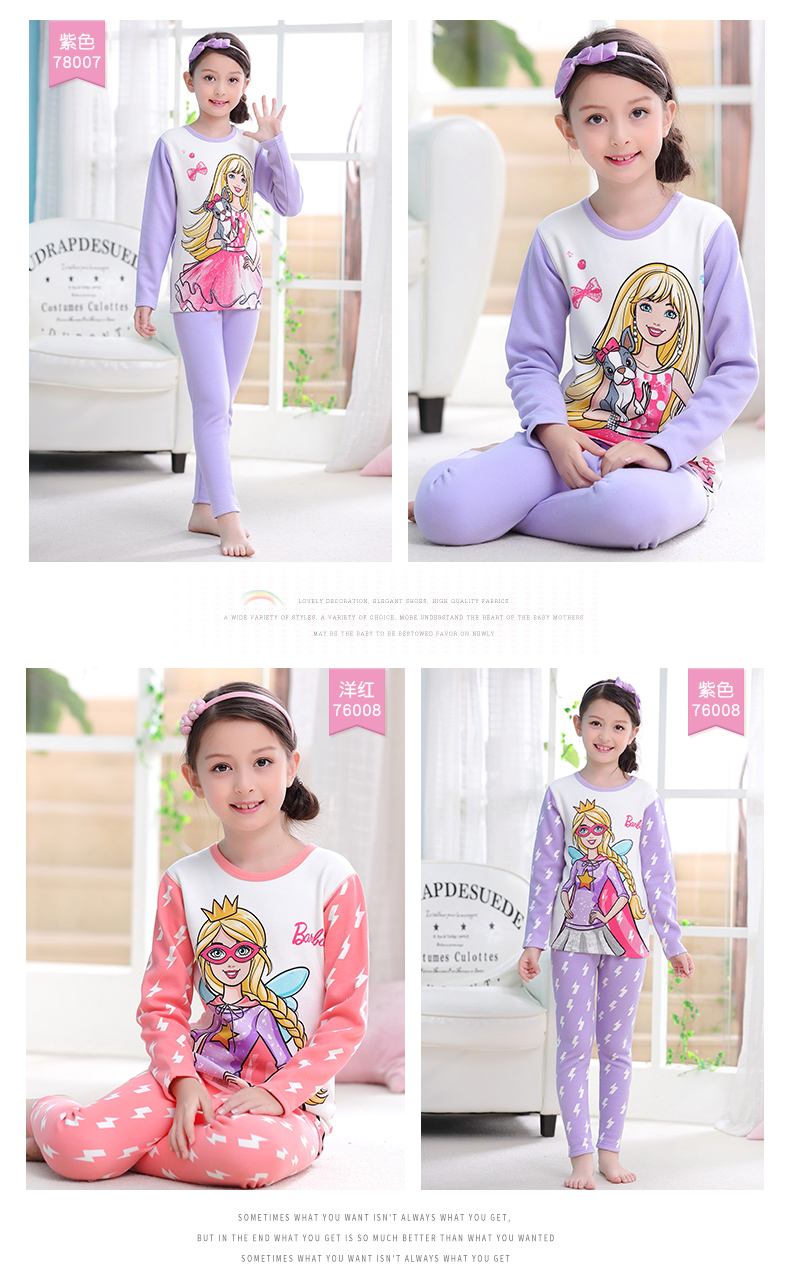Barbie đích thực đồ lót trẻ em đồ lót nhiệt bộ đồ lót Lycra cộng với nhung cô gái dày trẻ em mùa thu đông quần áo bé trai 1 tuổi
